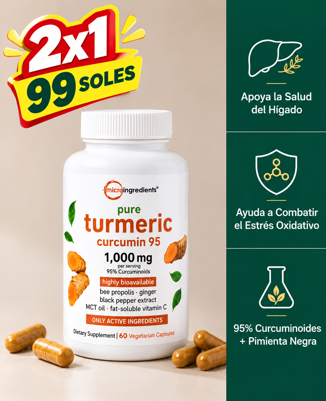 Muévete con mayor comodidad con Cúrcuma Curcumina (1.000 mg)