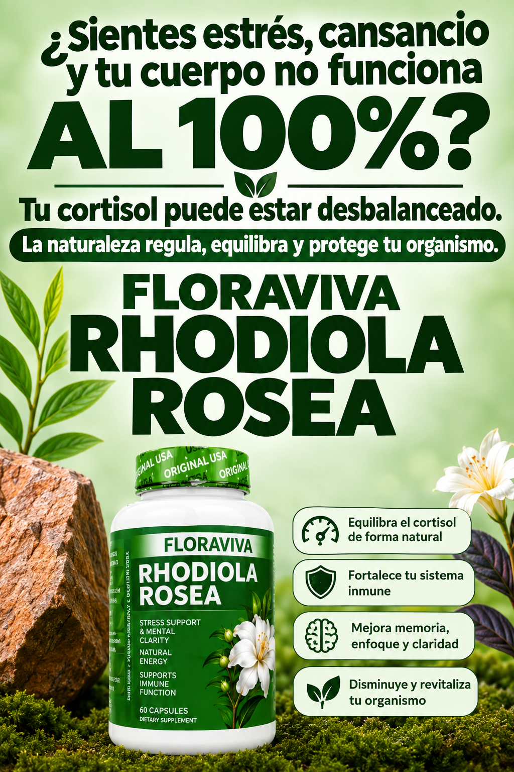 Rhodiola Rosea - Nivela tu Cortisol solo con 1 pastilla diaria